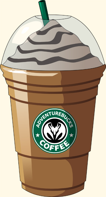 Mmmm! Trobblechinos from AdventureBucks Coffee are delicious! Starbucks spoof AdventureBucks Coffee Trobblechino